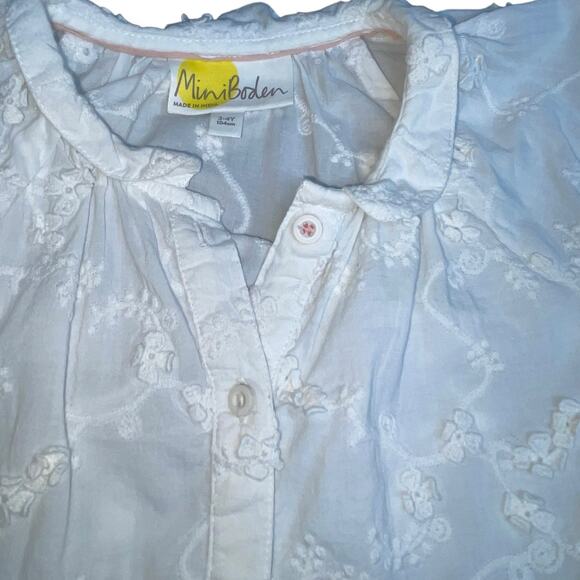 Mini Boden Girls Blouse 3-4Y Top Crochet Button Up Short Sleeve White Spring - Picture 6 of 11